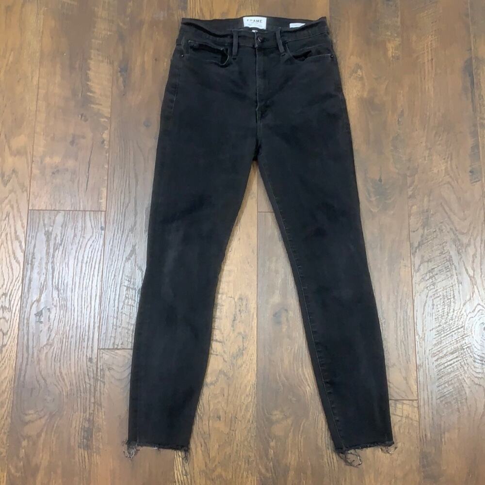 FRAME Denim Ali High Rise Cigarette Vintage Black Raw Hem Skinny Jeans
